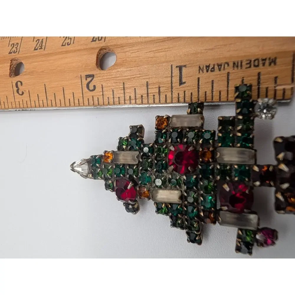 Vintage WEISS Christmas Tree Brooch Pin Rhinestone Holiday Jewelry Signed